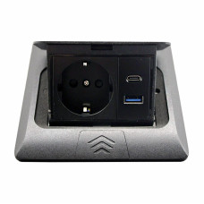 Розетка для підлоги з заземленням врізна 16А + 2USB (type C+A) 2.4А, IP44 , чорний