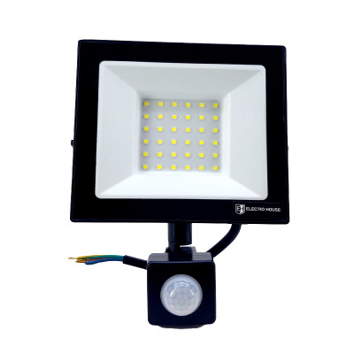 LED прожектор з датчиком руху 50Вт SMD5730, холодний білий 6500К, 4500 Лм 