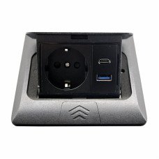 Розетка для підлоги з заземленням врізна 16А + 2USB (type C+A) 2.4А, IP44 , чорний