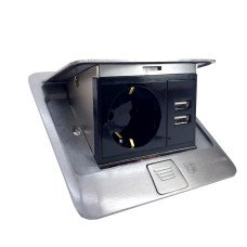 Розетка для підлоги з заземленням врізна 16А + 2USB 2.1А, IP44 , алюміній