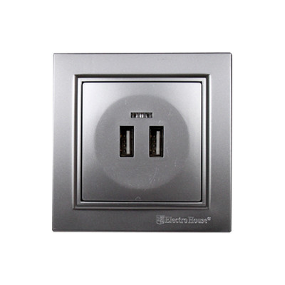 Розетка USB (2 порти) 2A, Enzo  срібний камінь