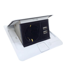 Розетка для підлоги з заземленням врізна 16А + 2USB 2.1А, IP44 , білий