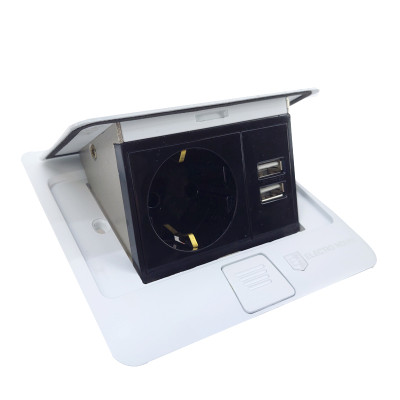 Розетка для підлоги з заземленням врізна 16А + 2USB 2.1А, IP44 , білий 