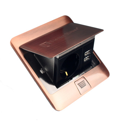 Розетка для підлоги з заземленням врізна 16А + 2USB 2.1А, IP44 , антична мідь 
