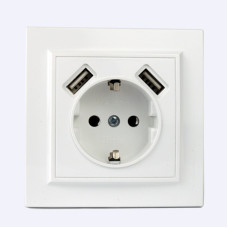 Розетка із заземленням + 2 USB порти 2 A, 16 А , Enzo  білий