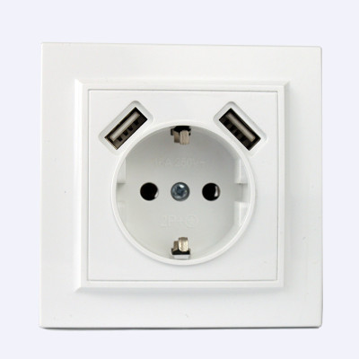 Розетка із заземленням + 2 USB порти 2 A, 16 А , Enzo  білий