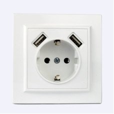 Розетка із заземленням + 2 USB порти 2 A, 16 А , Enzo  білий