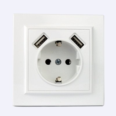 Розетка із заземленням + 2 USB порти 2 A, 16 А , Enzo  білий