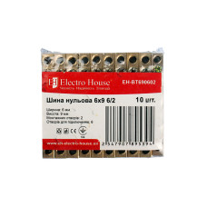 Шина нульова 6х9 мм²  6 /2, 2 отвори