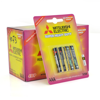
					Батарейка Super Heavy Duty MITSUBISHI 1.5V AAA/R03, 4pcs/card, 48pcs/inner box, 576pcs/ctn