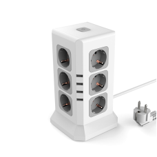 Мережевий фільтр SAFEMORE настільний, на 12 розеток + 4 USB виходи, 10A, 220-240V, 4000W, 2м, White