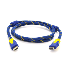 Кабель HDMI-HDMI 1.5m, v1.4, OD-8.0mm, 2 фільтра, обплетення, круглий Blue/Yellow, коннектор Blue/Yellow, (Пакет) Q200