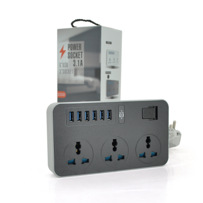 
					Мережевий фільтр ТВ-Т09, 3 розетки + 6 USB, 2 м, перетин 3х0,75мм, 3000W, Black-grey, Box