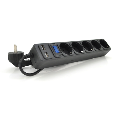 
					Мережевий подовжувач MERLION B518U, 220В 10А,  5 розеток + 2 порти USB 2.1A, 1,8 м, переріз 3х0,75мм, чорний Q50