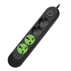 Мережевий фільтр F01U, 2 розетки EU + 2 розетки Universal + 3 USB, 1.5 м, перетин 3х0, 75мм, 2500W, Black, Box
