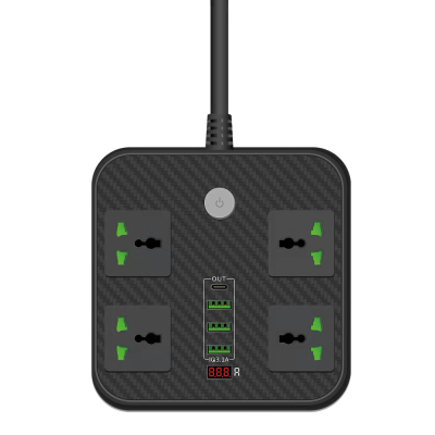 
					Мережевий фільтр ТВ-Т90, 4 розетки + 3 USB, 2 м, перетин 3х0, 75мм, 3000W, Black, Box