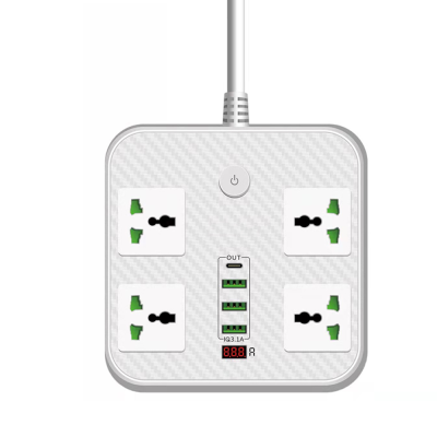 
					Мережевий фільтр ТВ-Т90, 4 розетки + 3 USB, 2 м, перетин 3х0, 75мм, 3000W, White, Box