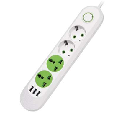 
					Мережевий фільтр F01U, 2 розетки EU + 2 розетки Universal + 3 USB, 1.5 м, перетин 3х0, 75мм, 2500W, White, Box