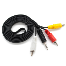 Кабель DC3.5 (тато) => 3хRCA (тато), GOLD Jack3.5мм, довжина Jack 13мм, CU, круглий, Black, 3 м, (Пакет) Q500