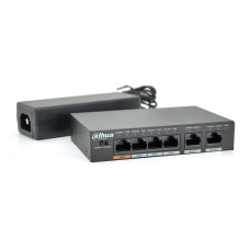 Комутатор POE  Dahua DH-PFS3006-4ET-60 з 4 портами POE 100Мбит + 2 порта Ethernet (UP-Link) 100Мбит, корпус - метал, Black, БП в комплекті