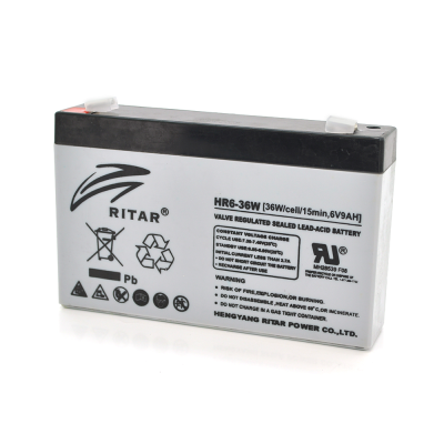
					Акумуляторна батарея AGM RITAR HR6-36W, Gray Case, 6V 9.0Ah  ( 151 х 34 х 94 (100 ) 1.35kg Q10