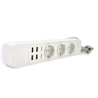 
					Мережевий фільтр з керуванням через WiFi, 3 Розетки + 4 USB, 2 м, перетин 3х0,75мм, Black / White, Box