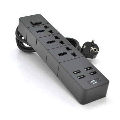 
					Мережевий фільтр ТВ-Т08, 3 розетки + 4 USB, 2 м, перетин 3х0,75мм, 2500W, Black, Box