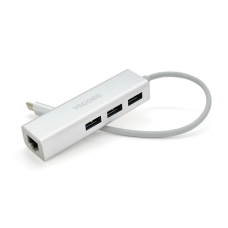 Контролер Type-C to Ethernet VEGGIEG U3J-3C-S - Сетевой адаптер 100 / 1000Mbps з проводом + 3 порта USB3.0, White, Metal, Blister-Box