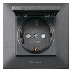 Розетка Panasonic Arkedia Slim із заземленням, зі захисними шторками, з кришкою, димчаста