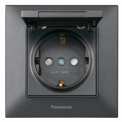 
					Розетка Panasonic Arkedia Slim із заземленням, зі захисними шторками, з кришкою, димчаста