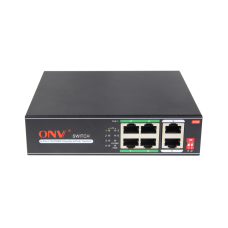 4х портовий PoE комутатор ONV-H1064PLS, 4хРоЕ 100 Мбіт + 2х100 Мбіт до 250м, IEEE802.3af/at, загальна потужність 65Вт