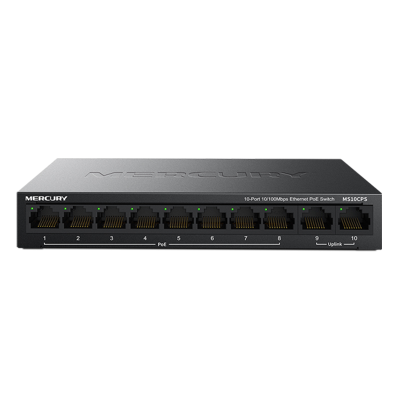 
					Комутатор POE Mercury MS10CPS з 8 портами POE + 2 порти UP-Link 100Мбіт, БП у комплекті, Q18
