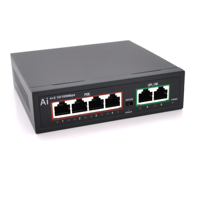 
					POE комутатор Merlion 4 POE 10/100 + 2 RJ45 10/100 вбудований блок живлення 52V 1.05A