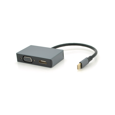 
					Хаб Type-C(тато) пластиковий, HDMI(мама)+VGA(мама), 23cm, Silver