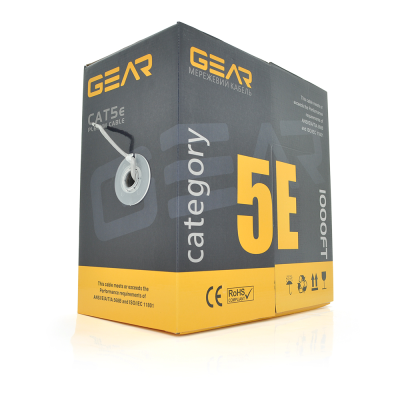 
					Кабель кручена пара GEAR UTP 4x2x0,5 Cat5E, CCA, для внутрішніх робіт, сірий, 305m