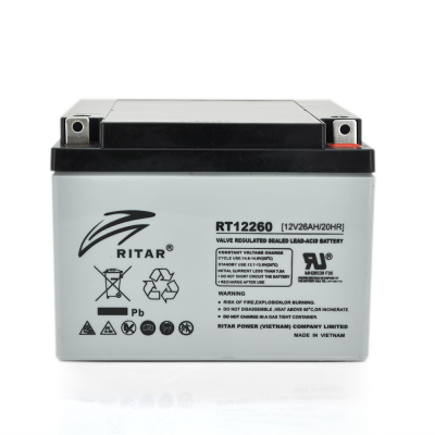 
					Акумуляторна батарея AGM RITAR RT12260, Gray Case, 12V 26.0Ah  (166 х 178 х125 ) Q1