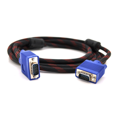 
					Кабель Merlion VGA 3 + 4, 5.0m, male to male (тато-тато), OD-8.2mm, 2 фериту, обплетення, круглий Black / Red, коннектор Blue, кульок