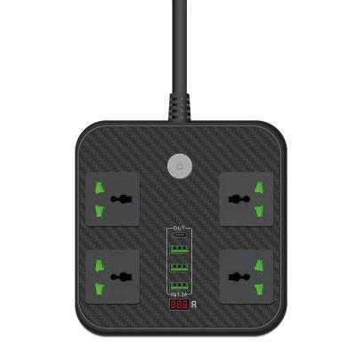 
					Мережевий фільтр ТВ-Т90, 4 розетки + 3 USB, 2 м, перетин 3х0, 75мм, 3000W, Black, Box
