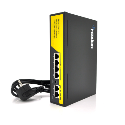 
					POE комутатор Merlion 4 POE 10/100 + 2 RJ45 10/100 + вбудований блок живлення 52V 1.38A