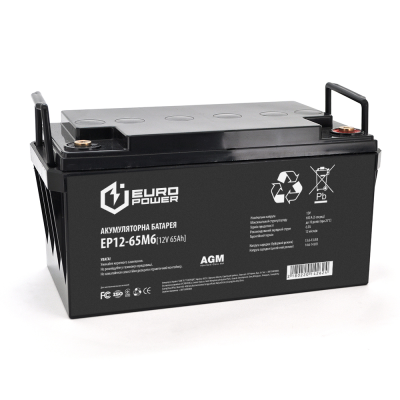 
					Аккумуляторная батарея EUROPOWER AGM EP12-65M6 12 V 65Ah ( 348 x 168 x 178) Black Q1