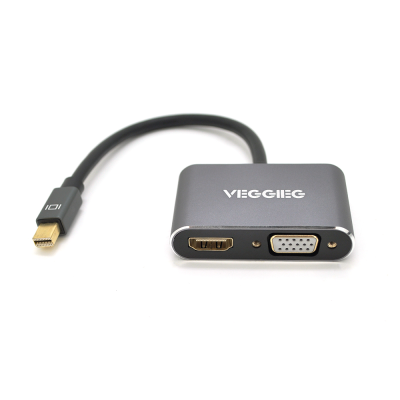 
					Конвертер VEGGIEG MD2-M MiniDisplay Port (тато) на HDMI (мама) + VGA (мама), 25cm, Silver, Пакет