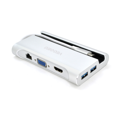 
					Хаб-конвертор VEGGIEG TC07-S Type-C (тато) на Type-C (мама) + USB3.0 * 3 (мама) + HDMI (мама) + SD/TF, 10см, Silver, Box