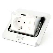 Розетка універсальна + 1 Shuko + 1RJ-45 висувна із заземленням J02L, Input: AC 100-250V 13A, White