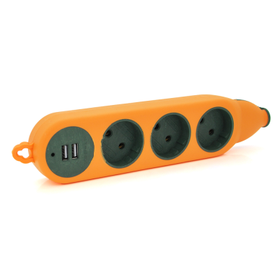 
					Колодка для подовжувача 3 гнізда + 2USB без заземлення 16A 220V, Orange, Q100