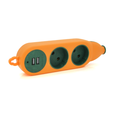 
					Колодка для подовжувача 2 гнізда + 2USB без заземлення 16A 220V, Orange, Q100