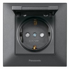 Розетка Panasonic Arkedia Slim із заземленням, зі захисними шторками, з кришкою, димчаста