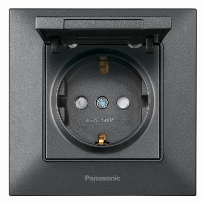 
					Розетка Panasonic Arkedia Slim із заземленням, зі захисними шторками, з кришкою, димчаста