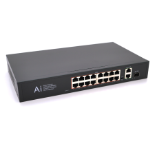 POE комутатор Merlion 16 POE 10/100 + 1 Single Fiber Tx 1310nm 20km + 2 RJ45 10/100/1000 + вбудований блок живлення 52V 4.8A