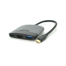 Хаб Type-C(тато) пластиковий, HDMI(мама)+USB3.0(мама)+PD(мама), 23cm, Black