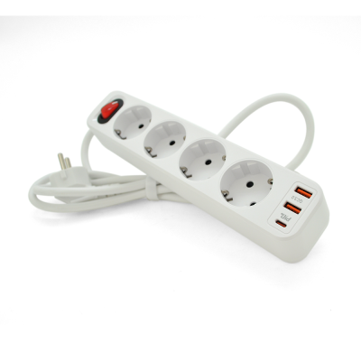 
					Мережевий фільтр HOCO NS1 на 4 розетки + 3 USB, 18W, 220В, White